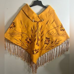 Vintage Boho, hippie, poncho, dark mustard color